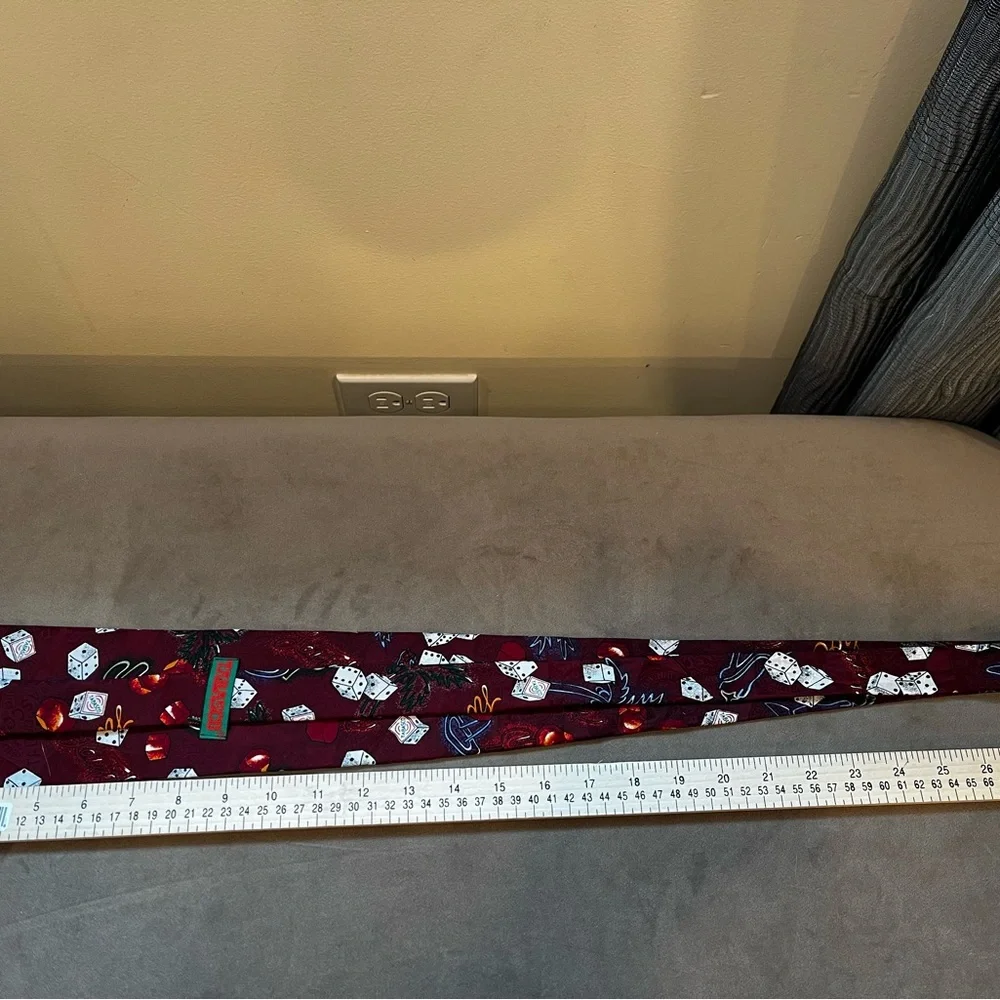 Tabasco Burgundy Silk Tie with Las Vegas Theme Dice and Cactus